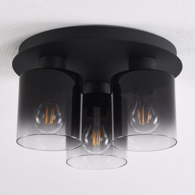 3-light ceiling light Lyo - smoked glass with gradient affect in black