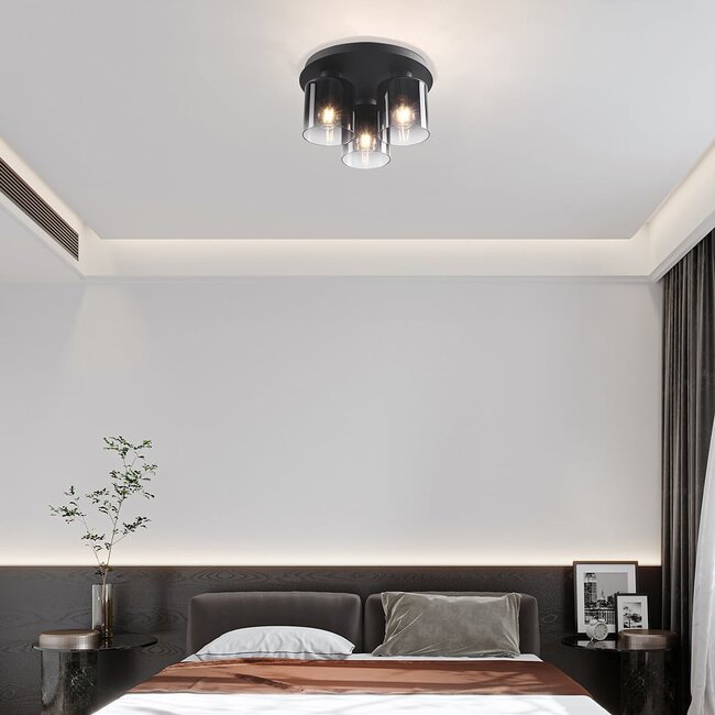 Black Lyo ceiling lamp in smoked glass with gradient, 3-light