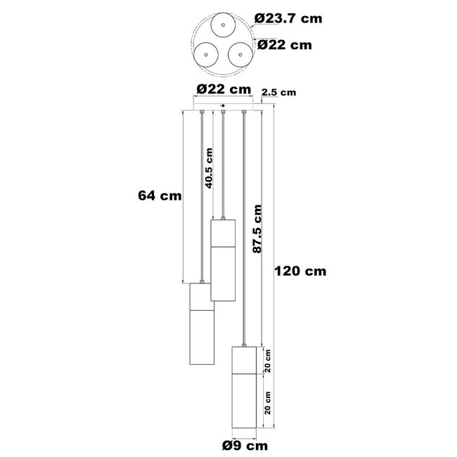 3-light modern pendant lamp with smoked glass - Ela