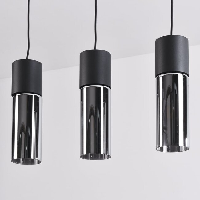 3-light pendant light Esila - elongated smoked glass and black