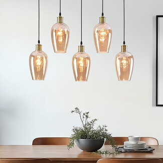 Valerie 5-light pendant lamp with Amber glass