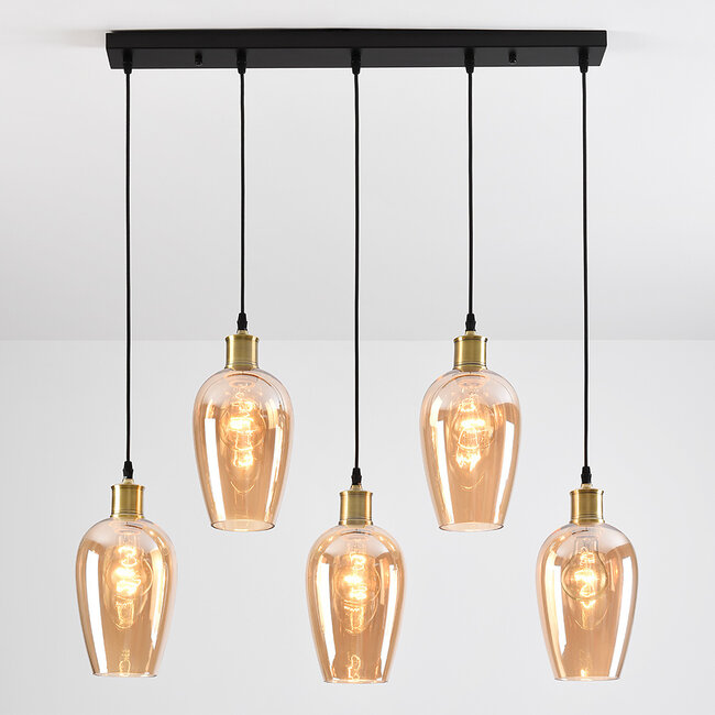 Valerie 5-light pendant lamp with Amber glass