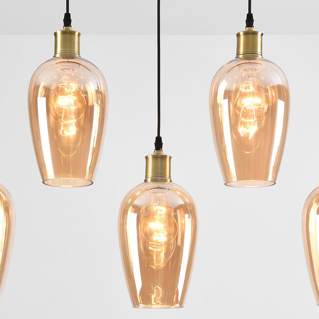 Pendant light 5-light Valerie with Amber glass