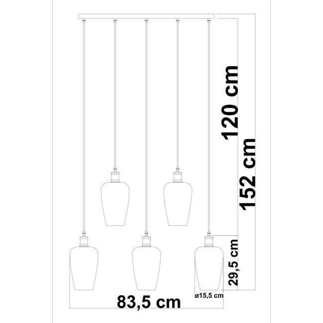 Pendant light 5-light Valerie with Amber glass