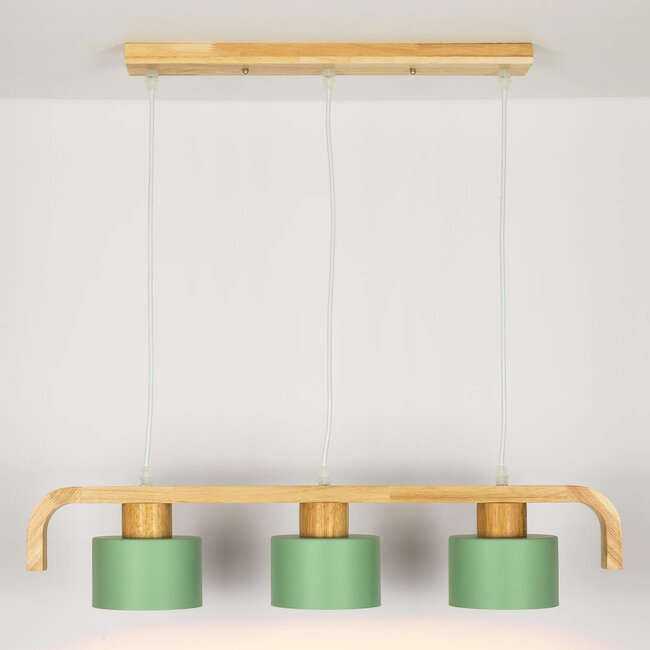3-light pendant lamp with wood green - Rosie