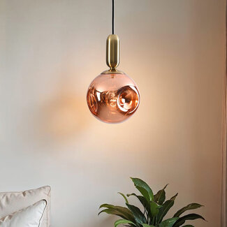Lewis 1-light pendant lamp with wavy glass - rose Gold