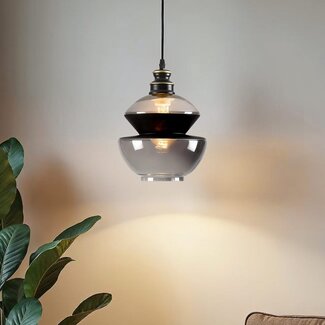 pendant light Sofie - smoked glass round Art Deco globe
