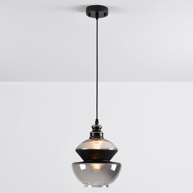 pendant light Sofie - smoked glass round Art Deco globe