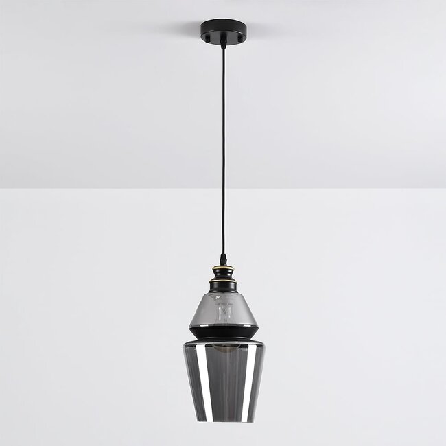 pendant light Sofie - smoked glass elongated Art Deco globe