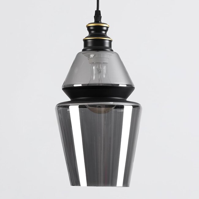 pendant light Sofie - smoked glass elongated Art Deco globe