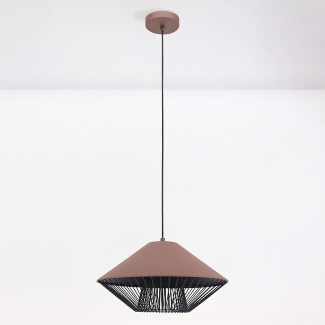 pendant light Aiva - semi-open slatted shade in coffee brown