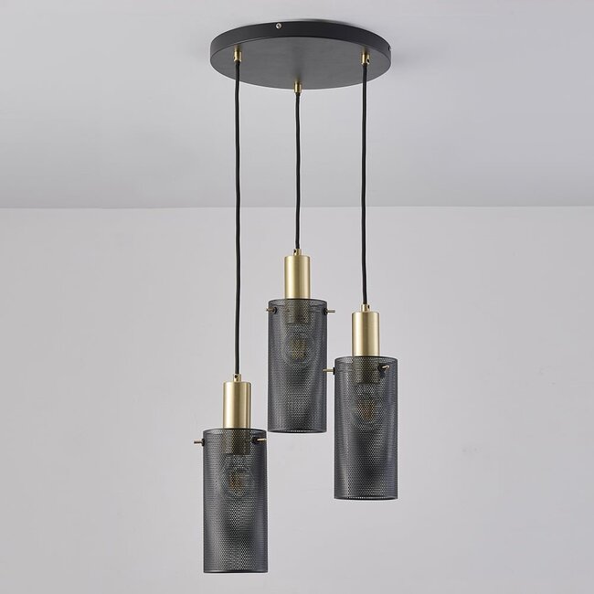Minimalist pendant lamp Valji 3-light with black shades