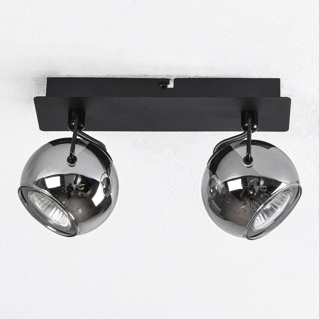 2-light ceiling spotlight Jari - smoked glass and black