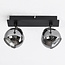 Modern ceiling lamp with smoked glass and 2 spotlights, black - Jari