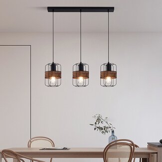 Industrial pendant light Hira - black with woven rattan