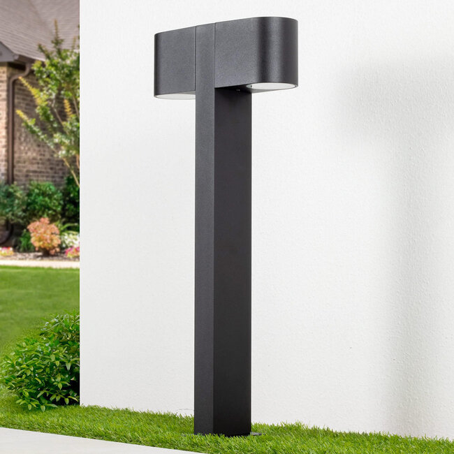 Simone 2-light industrial outdoor standing lamp with 2 round heads