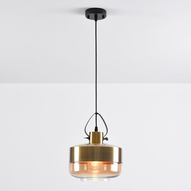 pendant light Laure - amber glass Art Deco wide globe