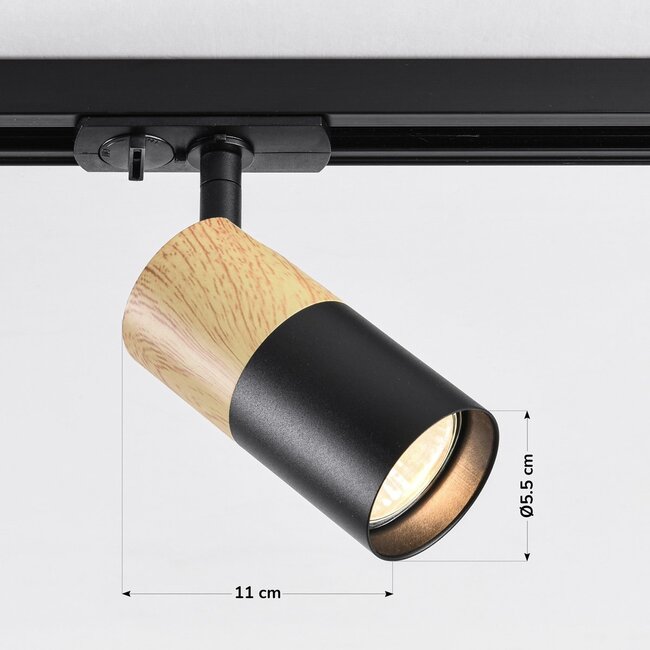 Railspot 1-phase black with oak wood effect - Linn