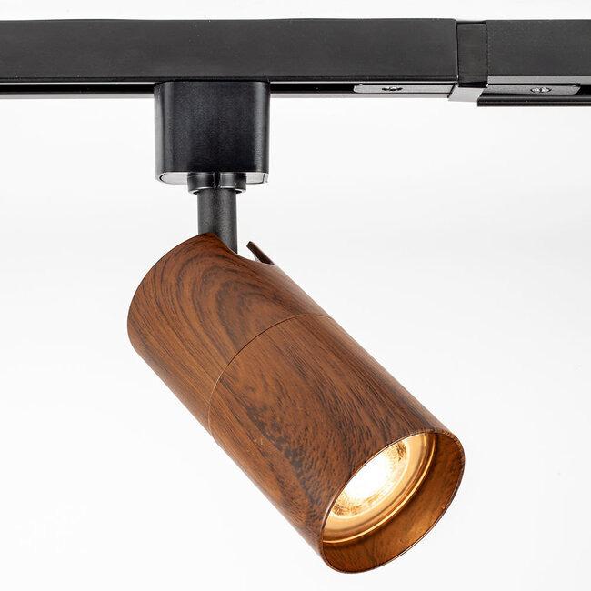 Modern 1-phase track lighting system, 3 metres, black with walnut wood effect - Loek