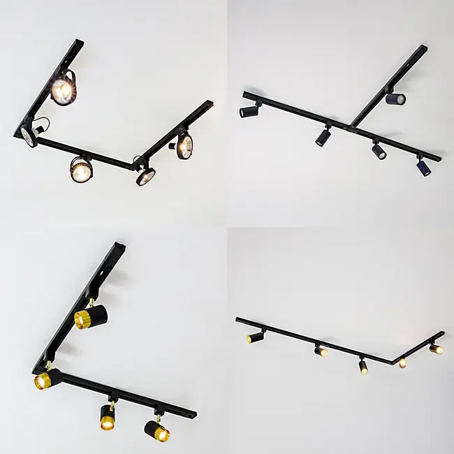 Modern 1-phase track lighting system, 1.5 metres, with Liam spotlights with gold detailing