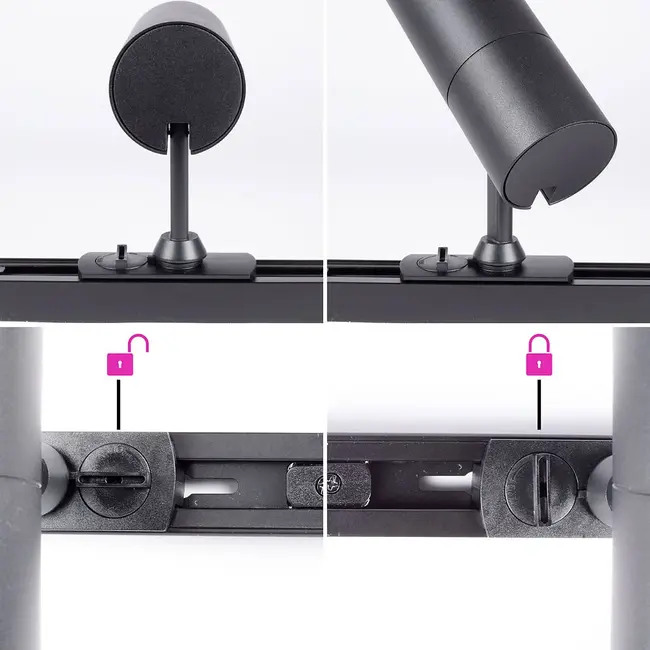 Modern 1-phase track lighting system, 3 metres, with Liam spotlights with golden detailing