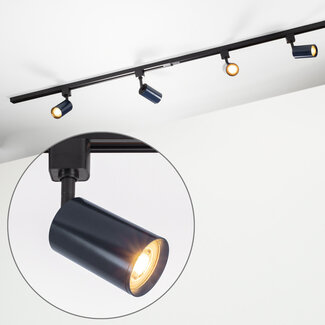 1-phase track system set 1.5 metres with Romain spotlights in cobalt blue