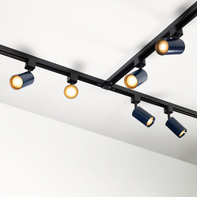1-phase Track lighting system 1.5 metres - Romain Black with cobalt blue