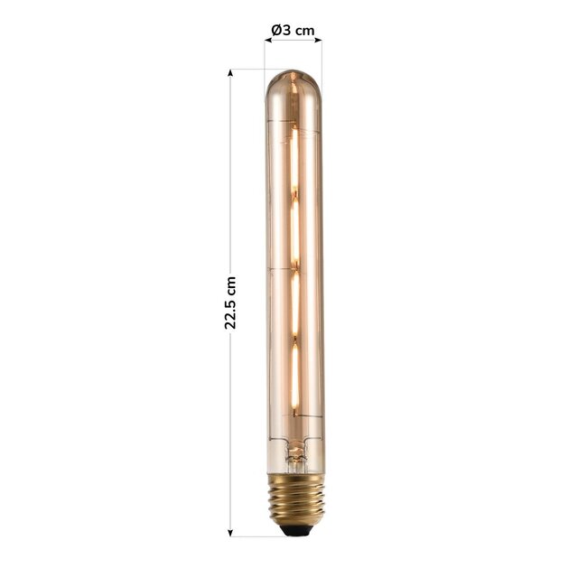 E27 dimmable tube lamp Amber glass with 4-wire filament 22.5 cm, 4W, 2200K