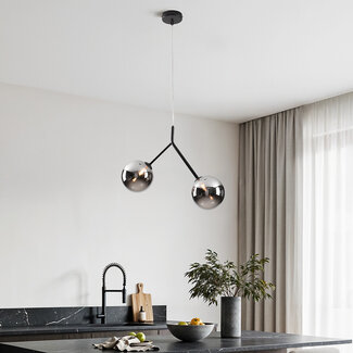 Asymmetrical Dexter 2-light pendant lamp - smoked glass with mirror effect