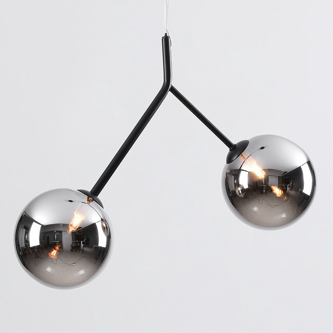Asymmetric 2-light pendant light Dexter - mirrored smoked glass and black