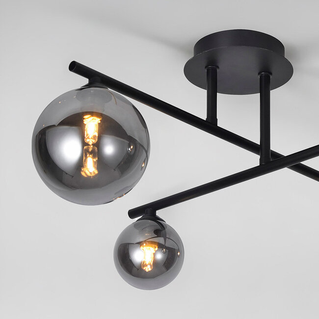 Modern ceiling light, 4-light black with smoked glass - Nymo