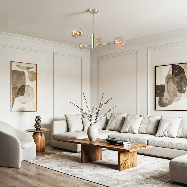 Golden ceiling lamp Stiri 4-light with Amber glass