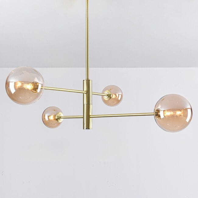 Golden ceiling lamp Stiri 4-light with Amber glass