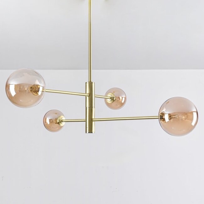 Golden ceiling lamp Stiri 4-light with Amber glass