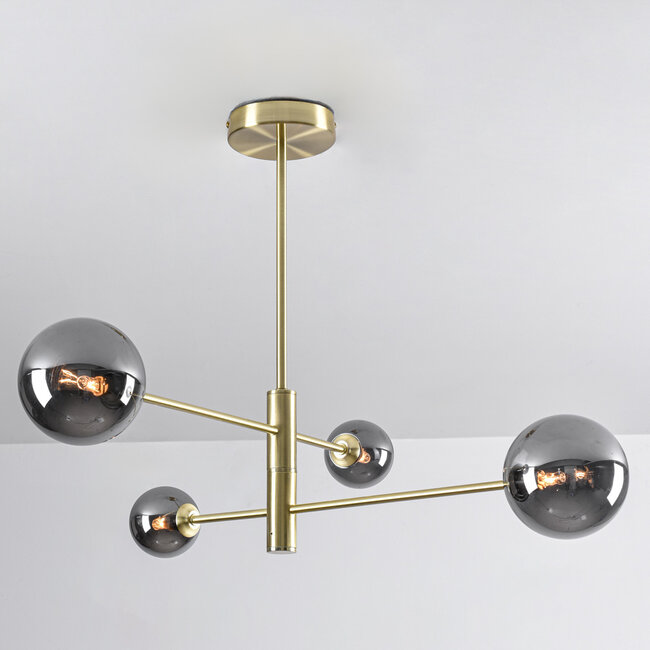 4-light ceiling light Stiri - smoked glass in gold