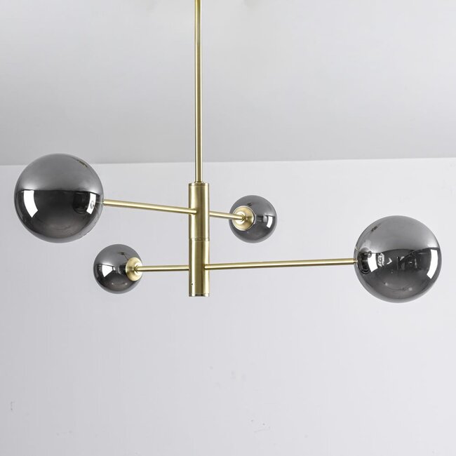 4-light ceiling light Stiri - smoked glass in gold