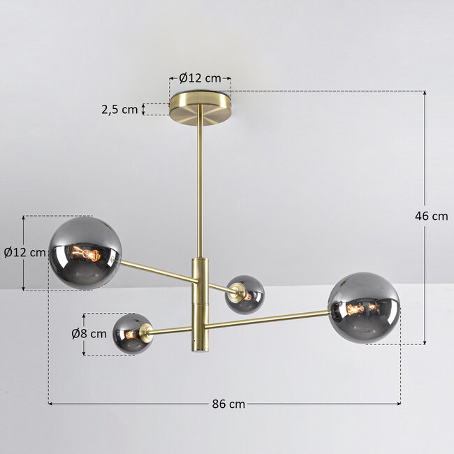 Ceiling light Stiri 4-light gold with smoked glass