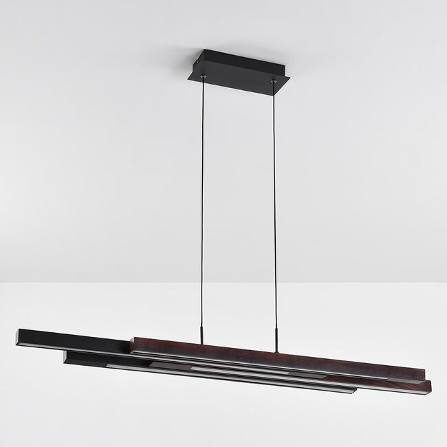 Designer lighting pendant lamp in black with dark wood and 3-step dimmer - Liana