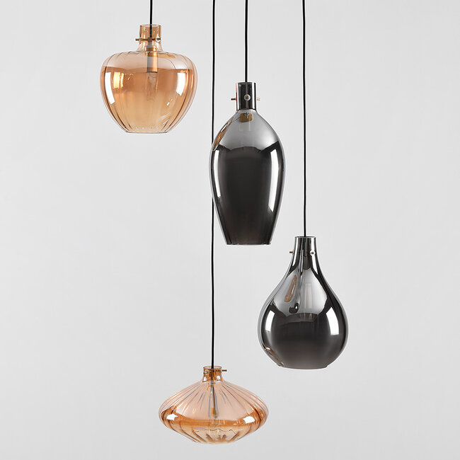 4-light pendant lamp with Amber and Smoke glass - Nisa