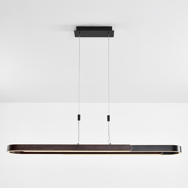 Designer lighting pendant light Lilia with 3-step dimmable LEDs - black and dark wood