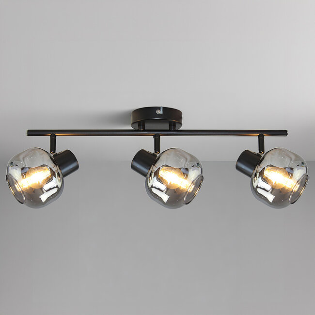 3-light ceiling light Jenthe - black with smoked glass and mirror effect