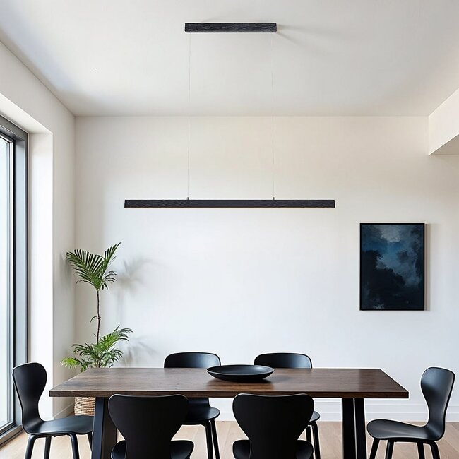 Minimalist Black pendant lamp Andre with wood pattern - 3-step dimmable