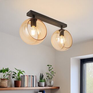 2-light ceiling light globeitique - black with amber glass