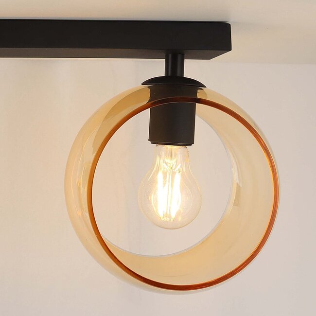 Ceiling lamp with round Amber glass, 2-light - Orbitique