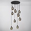 9-light pendant light Alturas - black with smoked grey glass