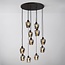 11-light pendant lamp in black with smoked glass grey glass - Hanford