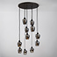 11-light pendant lamp in black with smoked glass grey glass - Hanford