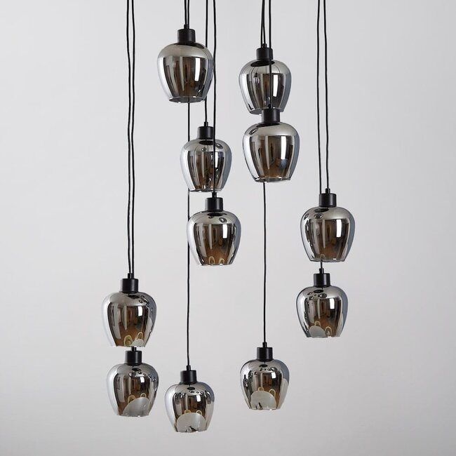 11-light pendant light Hanford - black with smoked grey glass
