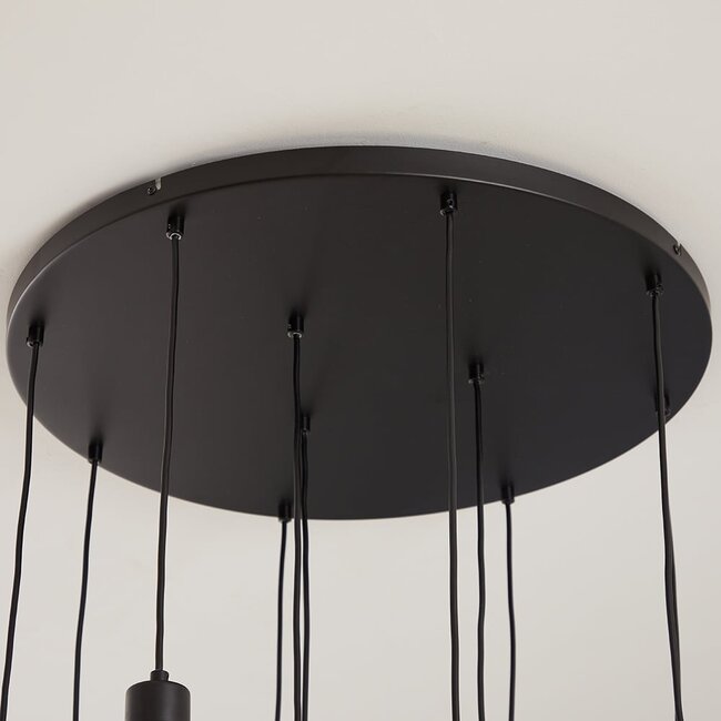 11-light pendant light Hanford - black with smoked grey glass