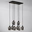 8-light pendant light Sidney - black with smoked grey glass